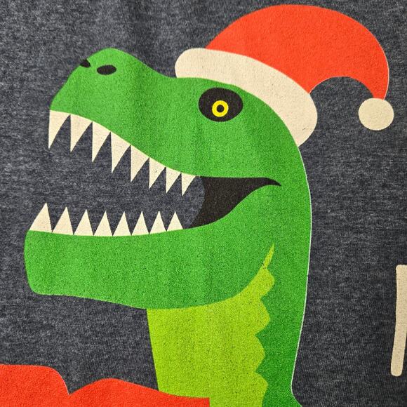 Fa Rawr Caroling T-Rex Santa Hat Tshirt Heather Blue sz Large Christmas Holiday - Picture 7 of 9